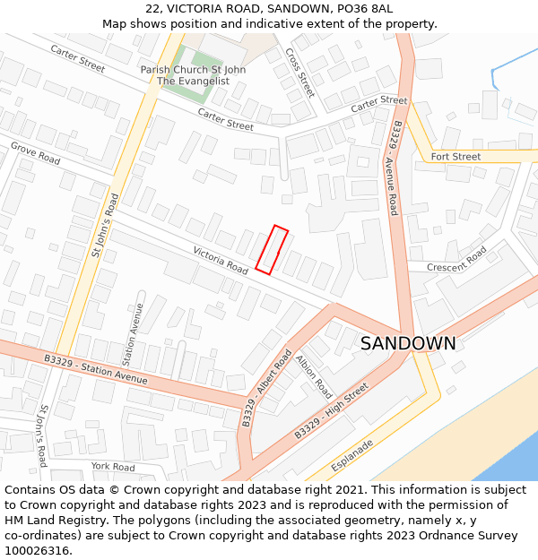 22, VICTORIA ROAD, SANDOWN, PO36 8AL: Location map and indicative extent of plot