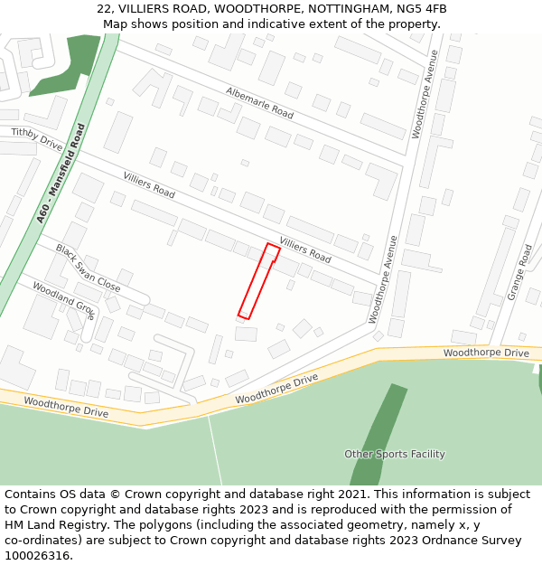 22, VILLIERS ROAD, WOODTHORPE, NOTTINGHAM, NG5 4FB: Location map and indicative extent of plot