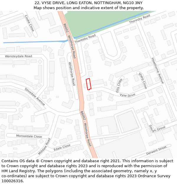 22, VYSE DRIVE, LONG EATON, NOTTINGHAM, NG10 3NY: Location map and indicative extent of plot