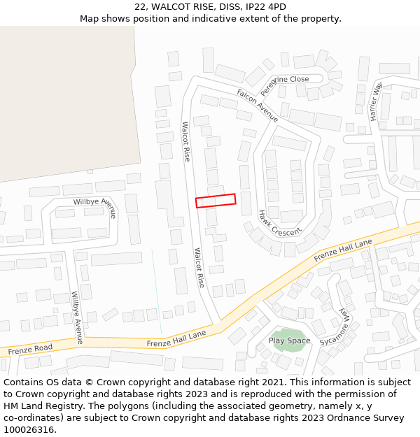 22, WALCOT RISE, DISS, IP22 4PD: Location map and indicative extent of plot