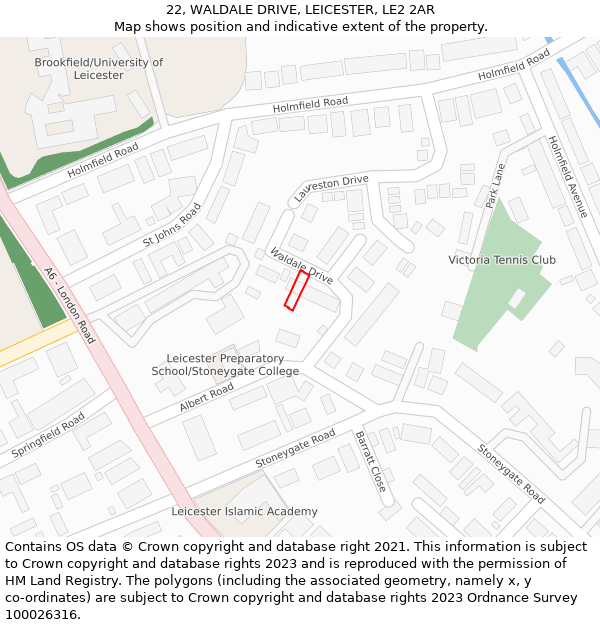 22, WALDALE DRIVE, LEICESTER, LE2 2AR: Location map and indicative extent of plot