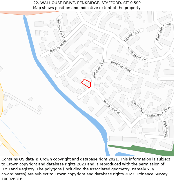 22, WALHOUSE DRIVE, PENKRIDGE, STAFFORD, ST19 5SP: Location map and indicative extent of plot