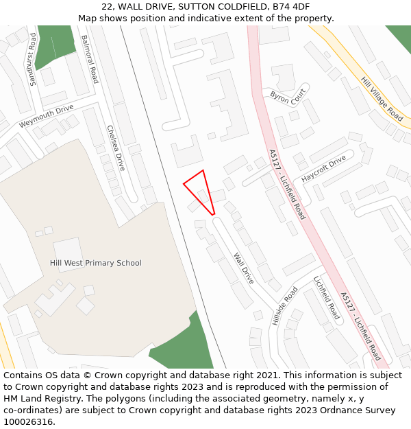22, WALL DRIVE, SUTTON COLDFIELD, B74 4DF: Location map and indicative extent of plot