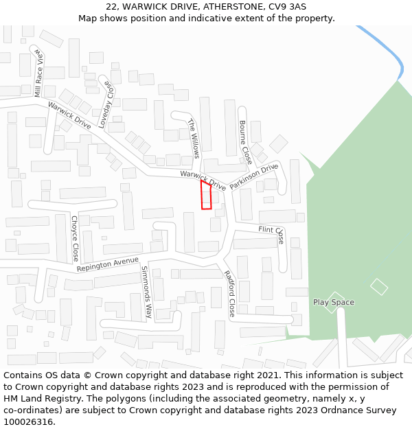 22, WARWICK DRIVE, ATHERSTONE, CV9 3AS: Location map and indicative extent of plot