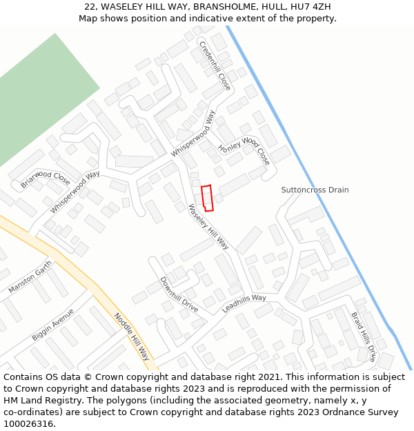 22, WASELEY HILL WAY, BRANSHOLME, HULL, HU7 4ZH: Location map and indicative extent of plot