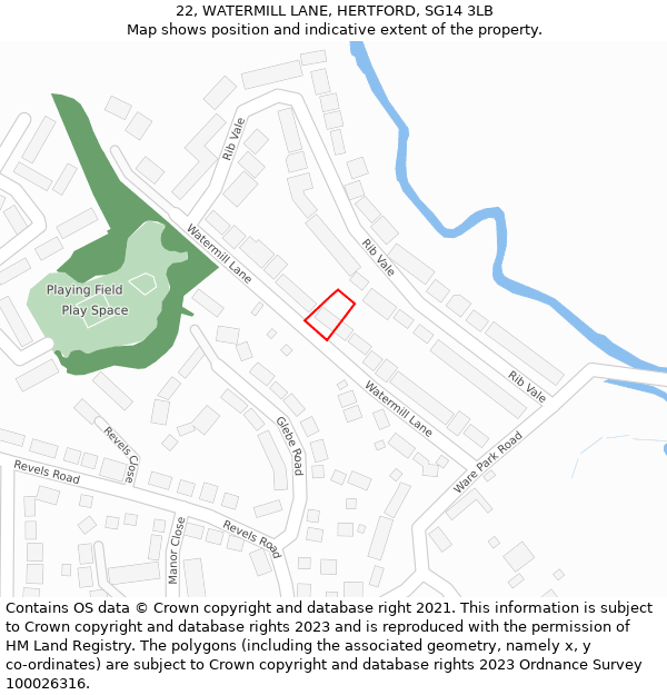 22, WATERMILL LANE, HERTFORD, SG14 3LB: Location map and indicative extent of plot