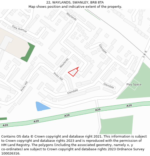 22, WAYLANDS, SWANLEY, BR8 8TA: Location map and indicative extent of plot