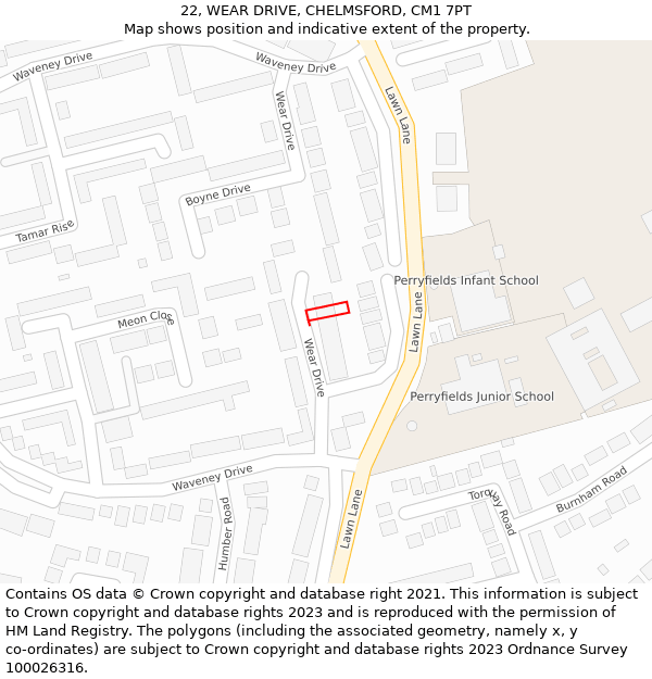 22, WEAR DRIVE, CHELMSFORD, CM1 7PT: Location map and indicative extent of plot