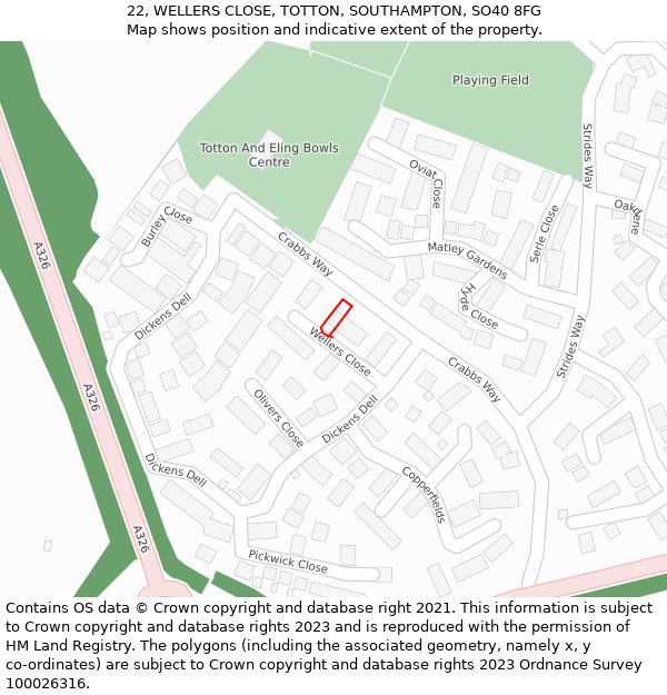 22, WELLERS CLOSE, TOTTON, SOUTHAMPTON, SO40 8FG: Location map and indicative extent of plot