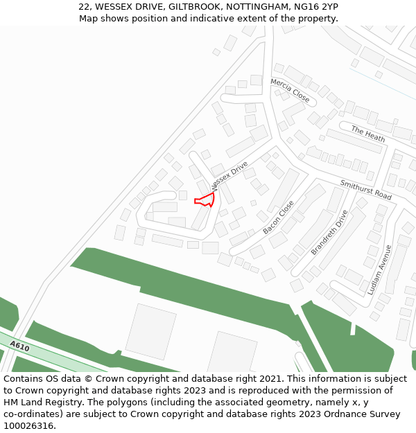 22, WESSEX DRIVE, GILTBROOK, NOTTINGHAM, NG16 2YP: Location map and indicative extent of plot