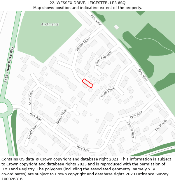 22, WESSEX DRIVE, LEICESTER, LE3 6SQ: Location map and indicative extent of plot