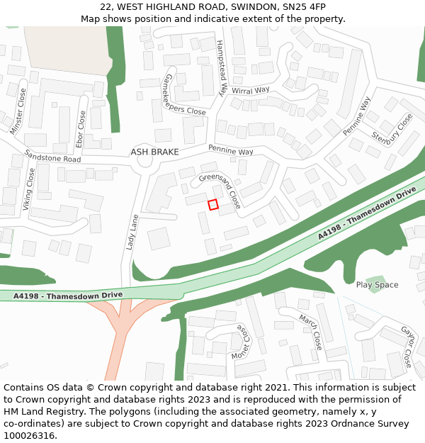 22, WEST HIGHLAND ROAD, SWINDON, SN25 4FP: Location map and indicative extent of plot