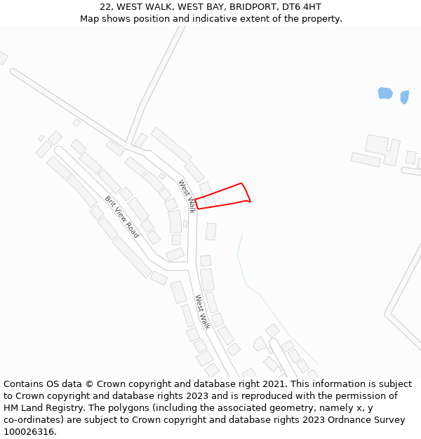 22, WEST WALK, WEST BAY, BRIDPORT, DT6 4HT: Location map and indicative extent of plot