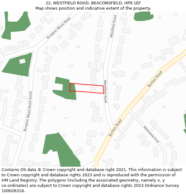 22, WESTFIELD ROAD, BEACONSFIELD, HP9 1EF: Location map and indicative extent of plot