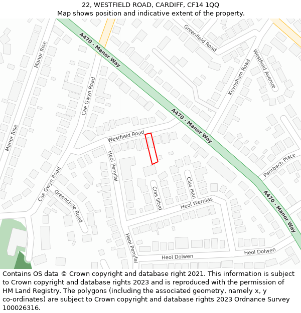 22, WESTFIELD ROAD, CARDIFF, CF14 1QQ: Location map and indicative extent of plot