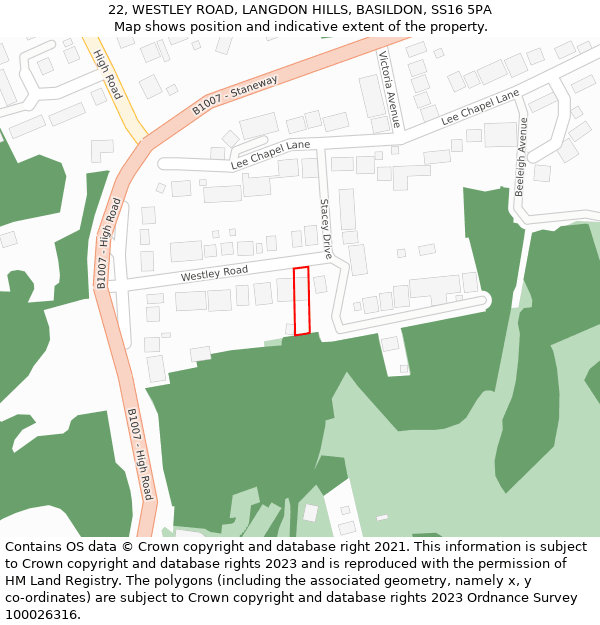 22, WESTLEY ROAD, LANGDON HILLS, BASILDON, SS16 5PA: Location map and indicative extent of plot