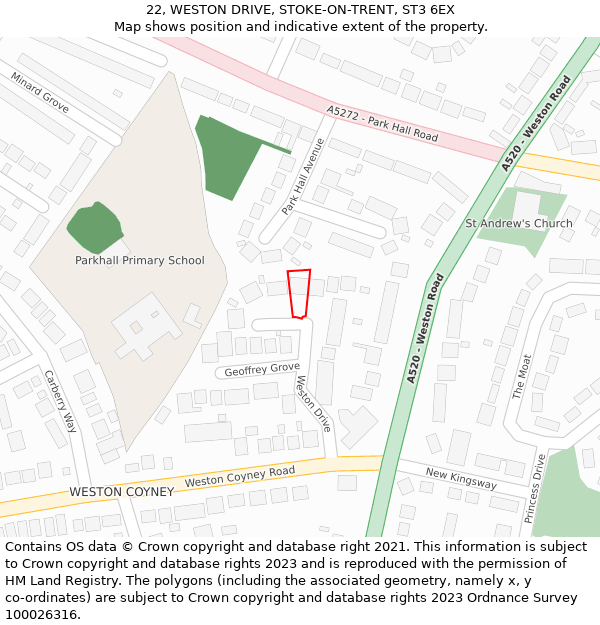 22, WESTON DRIVE, STOKE-ON-TRENT, ST3 6EX: Location map and indicative extent of plot