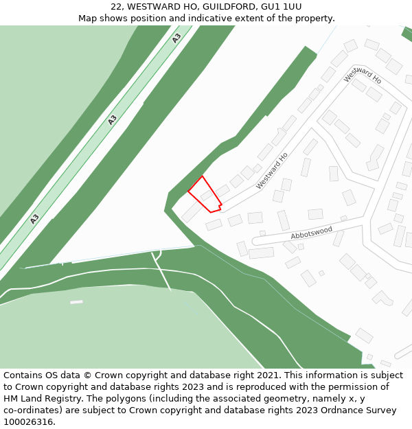 22, WESTWARD HO, GUILDFORD, GU1 1UU: Location map and indicative extent of plot