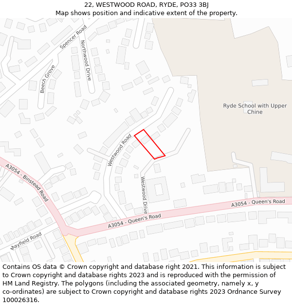 22, WESTWOOD ROAD, RYDE, PO33 3BJ: Location map and indicative extent of plot