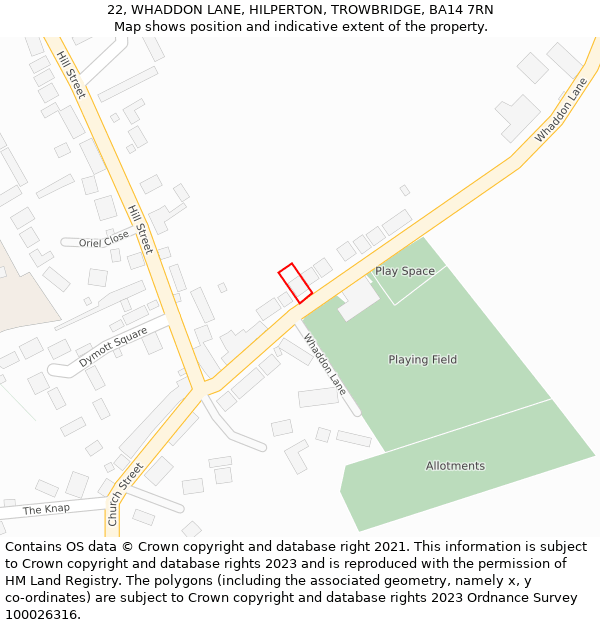 22, WHADDON LANE, HILPERTON, TROWBRIDGE, BA14 7RN: Location map and indicative extent of plot