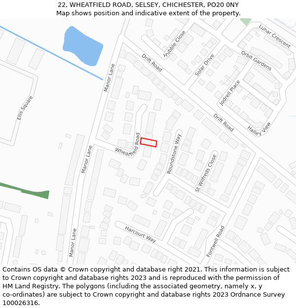 22, WHEATFIELD ROAD, SELSEY, CHICHESTER, PO20 0NY: Location map and indicative extent of plot