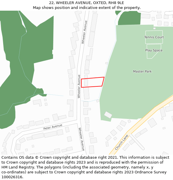 22, WHEELER AVENUE, OXTED, RH8 9LE: Location map and indicative extent of plot