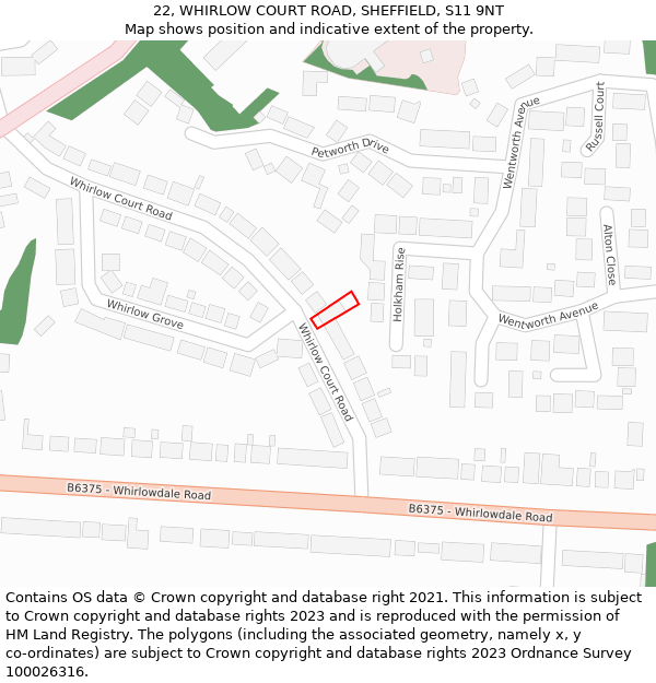 22, WHIRLOW COURT ROAD, SHEFFIELD, S11 9NT: Location map and indicative extent of plot