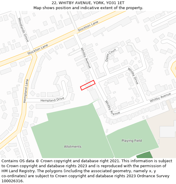 22, WHITBY AVENUE, YORK, YO31 1ET: Location map and indicative extent of plot
