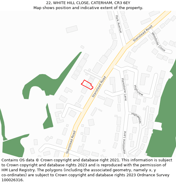 22, WHITE HILL CLOSE, CATERHAM, CR3 6EY: Location map and indicative extent of plot