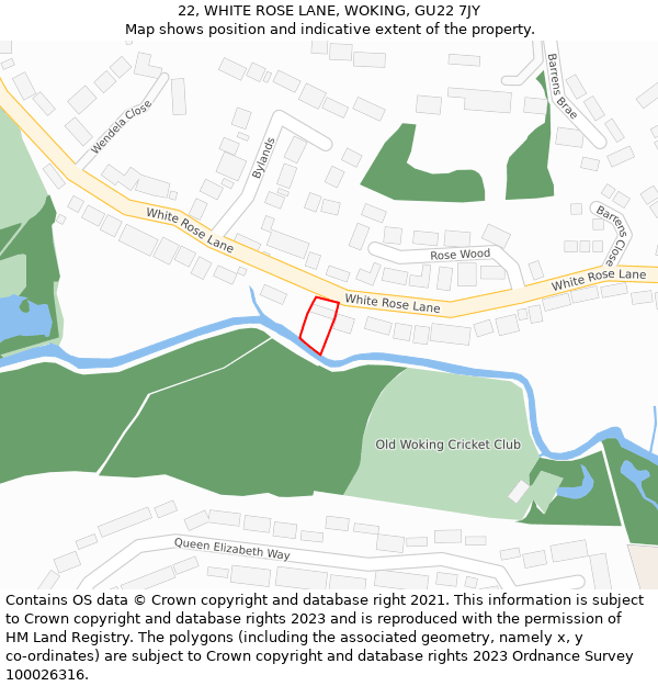 22, WHITE ROSE LANE, WOKING, GU22 7JY: Location map and indicative extent of plot