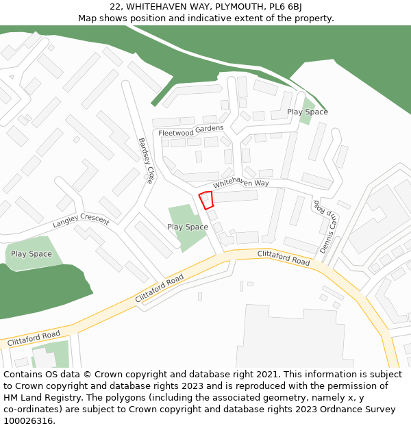 22, WHITEHAVEN WAY, PLYMOUTH, PL6 6BJ: Location map and indicative extent of plot