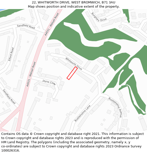 22, WHITWORTH DRIVE, WEST BROMWICH, B71 3AU: Location map and indicative extent of plot