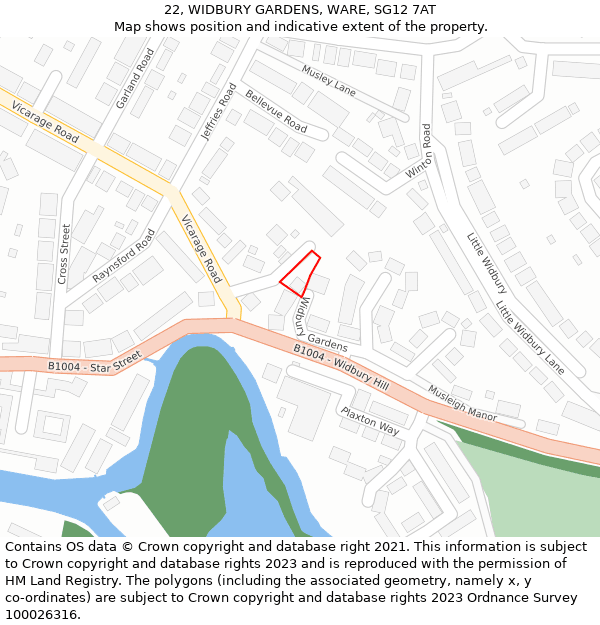 22, WIDBURY GARDENS, WARE, SG12 7AT: Location map and indicative extent of plot