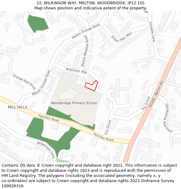 22, WILKINSON WAY, MELTON, WOODBRIDGE, IP12 1SS: Location map and indicative extent of plot