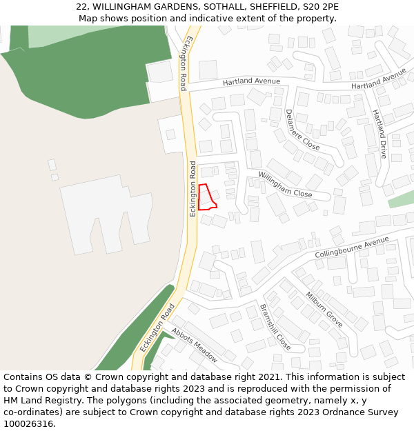 22, WILLINGHAM GARDENS, SOTHALL, SHEFFIELD, S20 2PE: Location map and indicative extent of plot