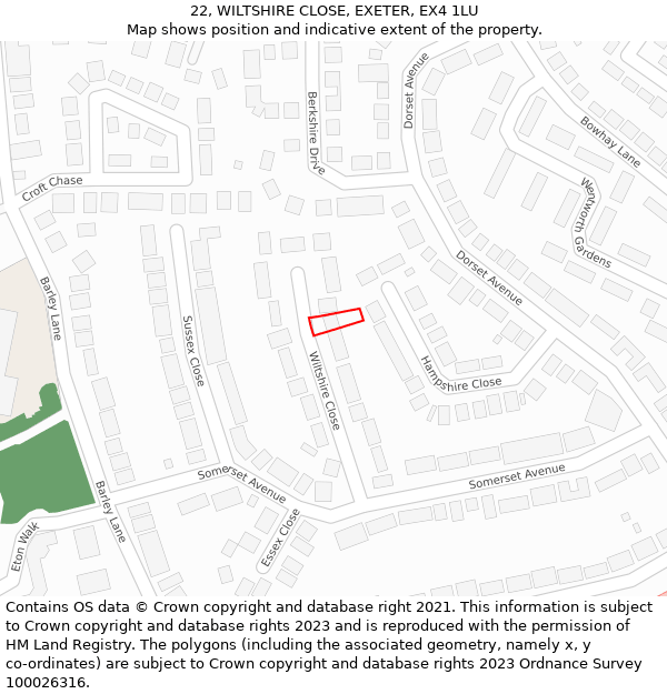 22, WILTSHIRE CLOSE, EXETER, EX4 1LU: Location map and indicative extent of plot