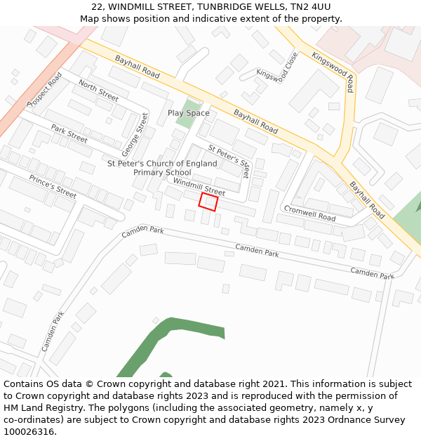 22, WINDMILL STREET, TUNBRIDGE WELLS, TN2 4UU: Location map and indicative extent of plot