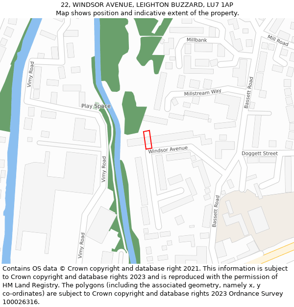 22, WINDSOR AVENUE, LEIGHTON BUZZARD, LU7 1AP: Location map and indicative extent of plot