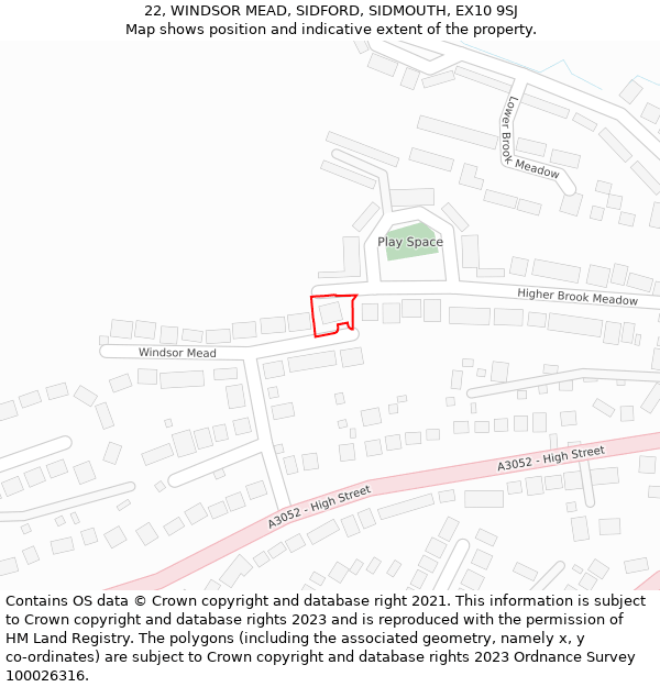 22, WINDSOR MEAD, SIDFORD, SIDMOUTH, EX10 9SJ: Location map and indicative extent of plot