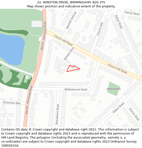 22, WINSTON DRIVE, BIRMINGHAM, B20 3TS: Location map and indicative extent of plot