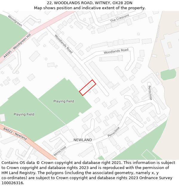 22, WOODLANDS ROAD, WITNEY, OX28 2DN: Location map and indicative extent of plot