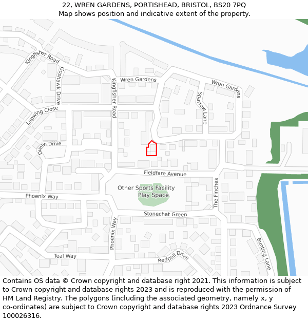 22, WREN GARDENS, PORTISHEAD, BRISTOL, BS20 7PQ: Location map and indicative extent of plot