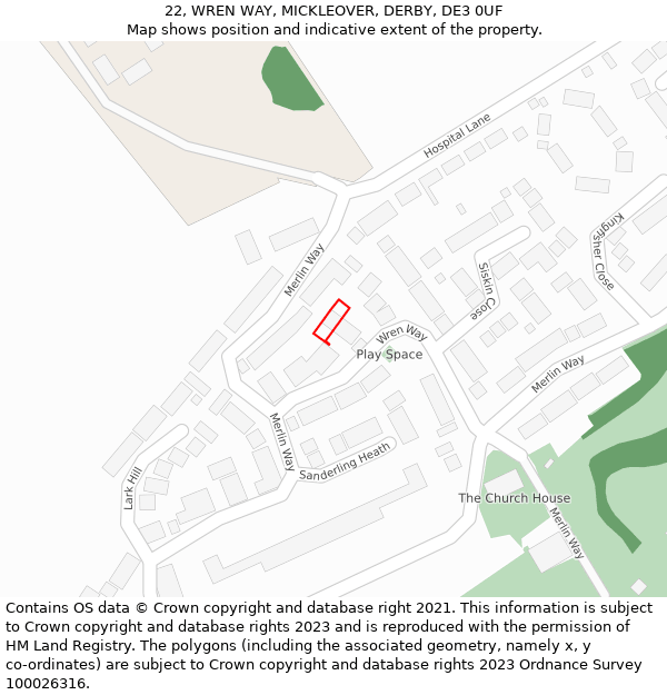 22, WREN WAY, MICKLEOVER, DERBY, DE3 0UF: Location map and indicative extent of plot