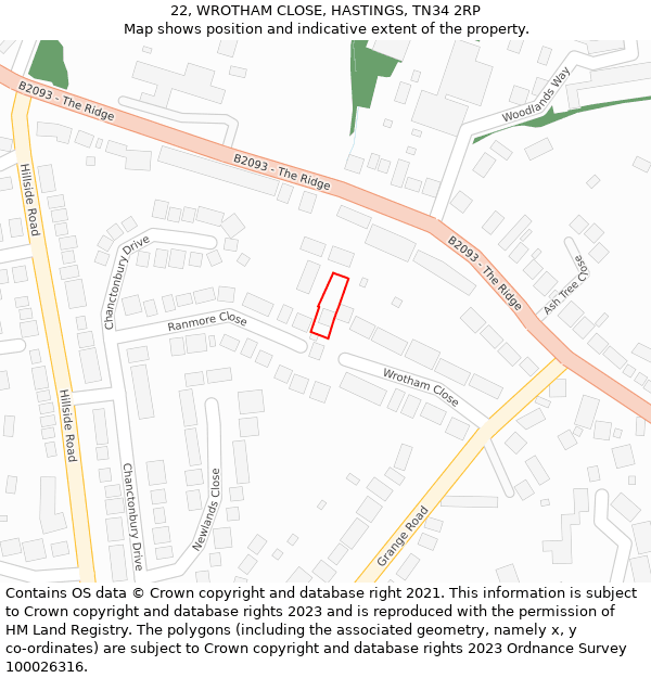 22, WROTHAM CLOSE, HASTINGS, TN34 2RP: Location map and indicative extent of plot