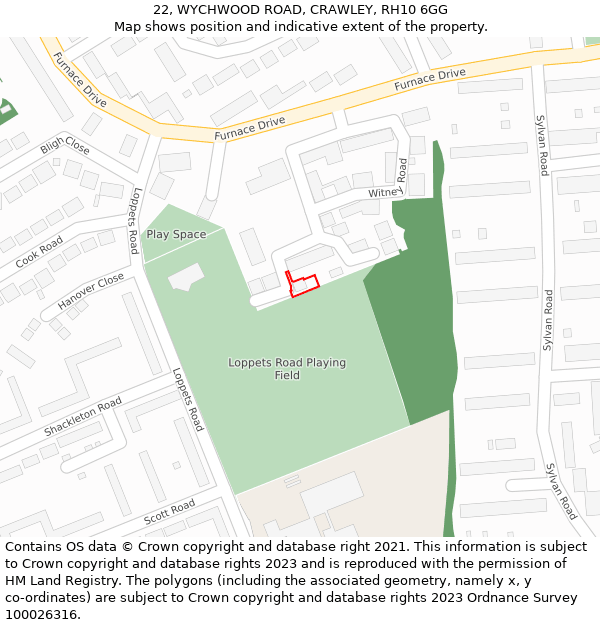 22, WYCHWOOD ROAD, CRAWLEY, RH10 6GG: Location map and indicative extent of plot