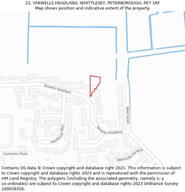 22, YARWELLS HEADLAND, WHITTLESEY, PETERBOROUGH, PE7 1RF: Location map and indicative extent of plot