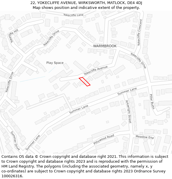 22, YOKECLIFFE AVENUE, WIRKSWORTH, MATLOCK, DE4 4DJ: Location map and indicative extent of plot