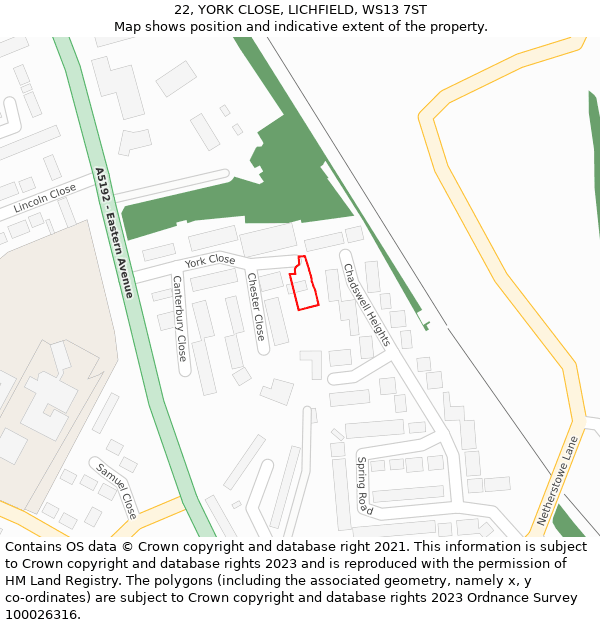 22, YORK CLOSE, LICHFIELD, WS13 7ST: Location map and indicative extent of plot
