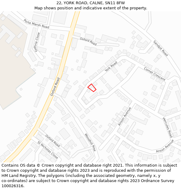 22, YORK ROAD, CALNE, SN11 8FW: Location map and indicative extent of plot