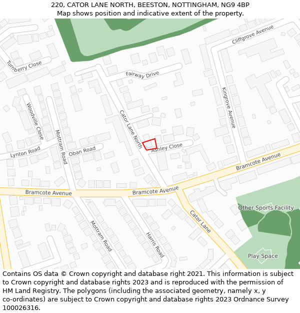 220, CATOR LANE NORTH, BEESTON, NOTTINGHAM, NG9 4BP: Location map and indicative extent of plot